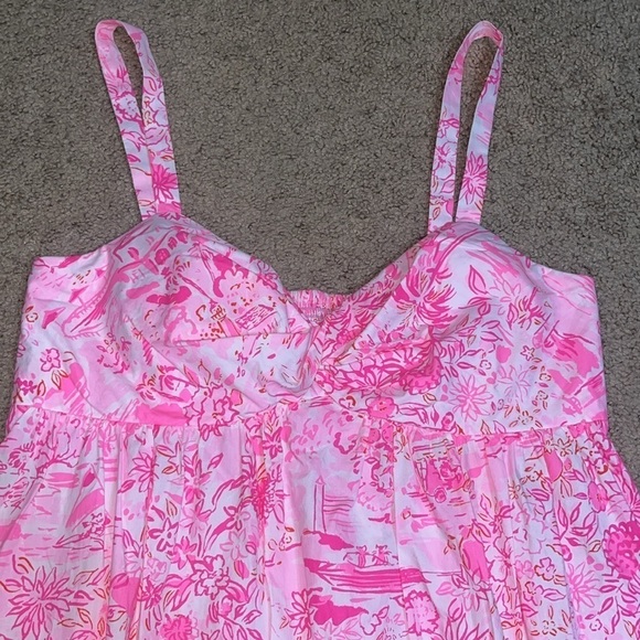 Lilly Pulitzer Azora Cotton Midi Dress‎ Peony Pink Seaside Scene 14 - Picture 6 of 14